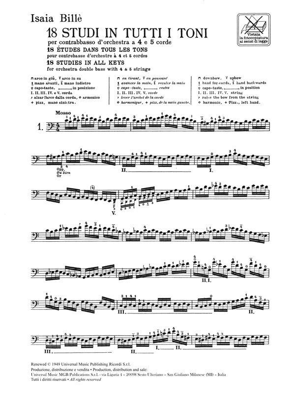 18 Studi In Tutti i Toni per Contrabbasso d'Orch. - Double Bass Studies In All Keys, 4 And 5 Strings - cvičení pro kontrabas